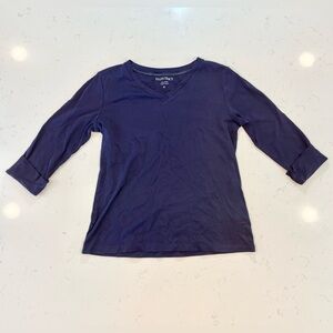 Ellen Tracy Long-Sleeve V-Neck Blue Top, Women’s M